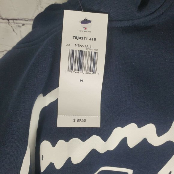 Tommy Hilfiger Men's Size M Navy Sweatshirt Logo Hoodie - Picture 8 of 8
